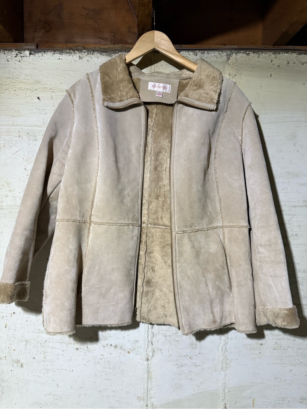 Murano Tan Suede Jacket Large Y2K Faux Fur Lining 100% Leather Outer Cabin Core